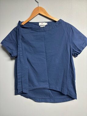 Vineyard Vines Navy Short-Sleeve Tie-Neck Blouse